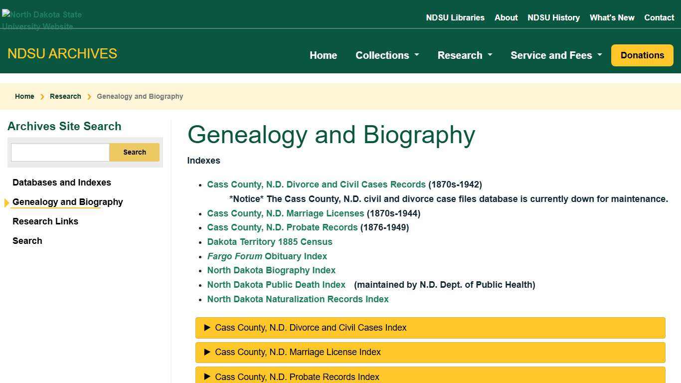Genealogy and Biography NDSU Archives